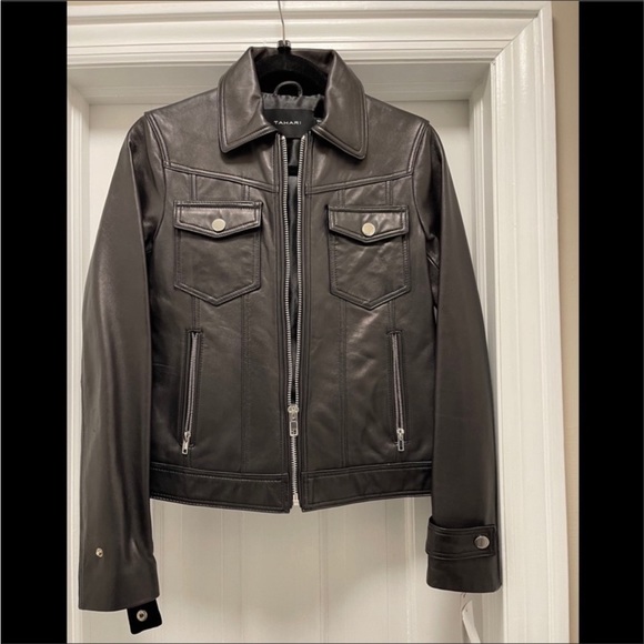 Tahari Leather Moto Jacket - Picture 6 of 7